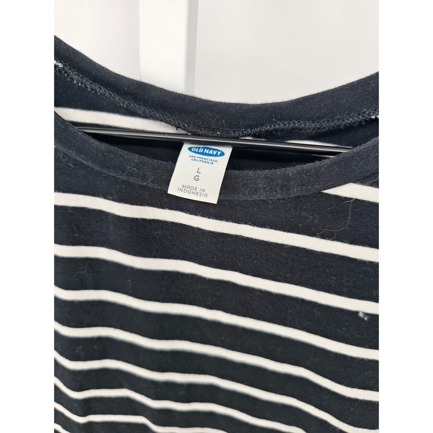 Old Navy Womens Sz L Knee Length Shirt Dress Short Sleeve Black White Striped