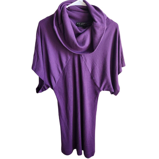 Jamie Nicole Womens Sz L Cowl Neck Sweater Dress Purple Ribbed