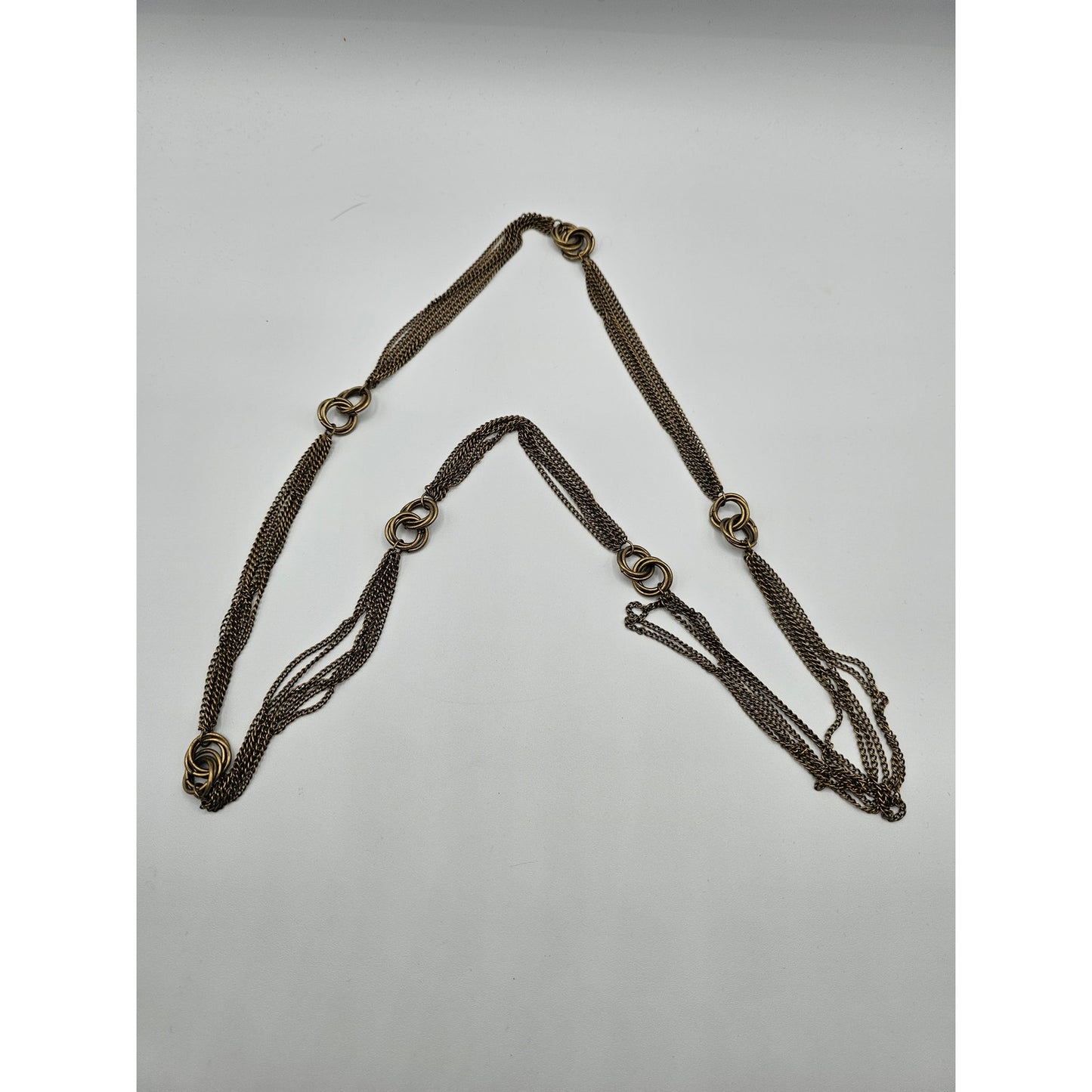 Vintage 1990s Brushed Gold Multi Strand Chain Necklace Long