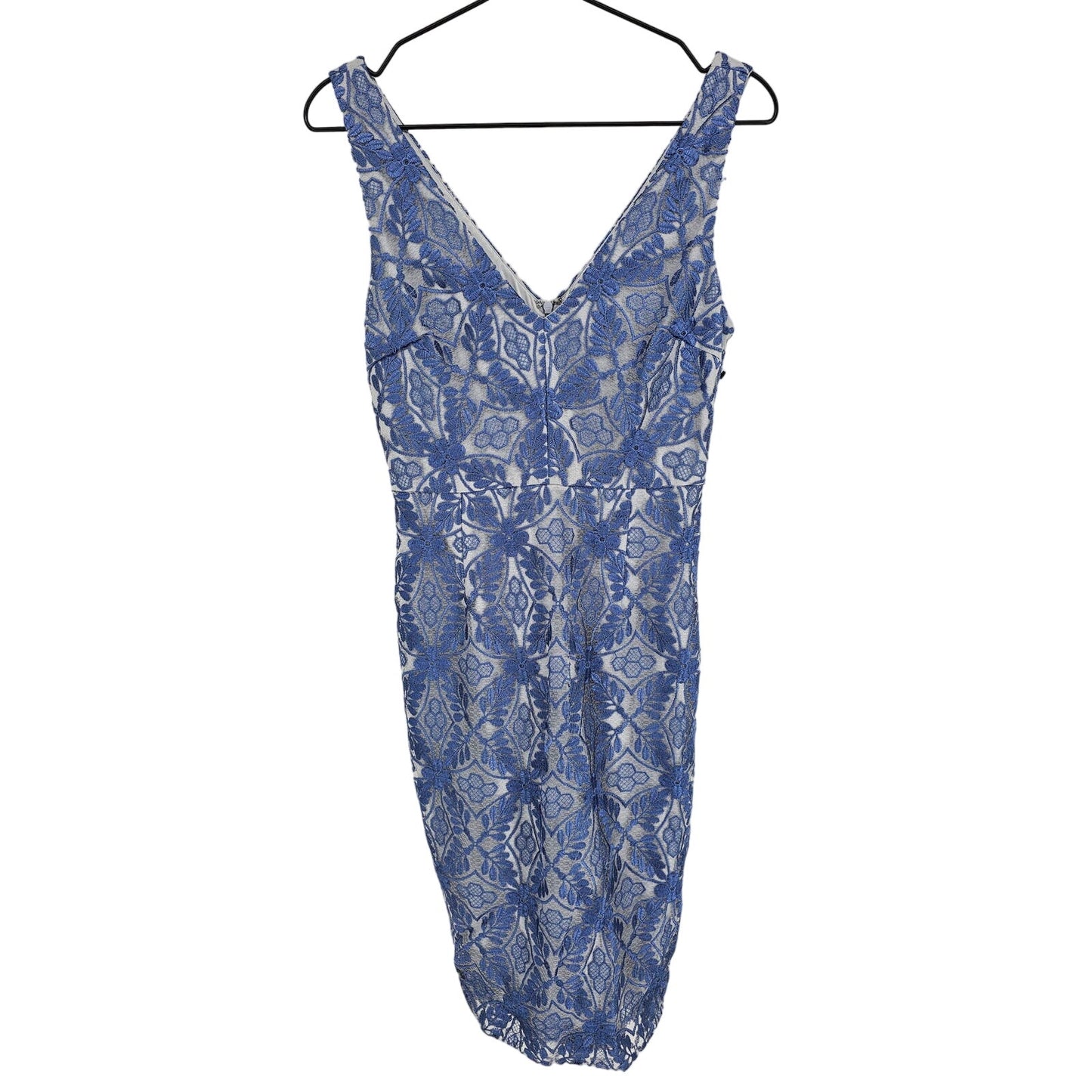 Erin Featherstone Womens Sz 2 Sleeveless Formal Dress Blue Lace Overlay Knee