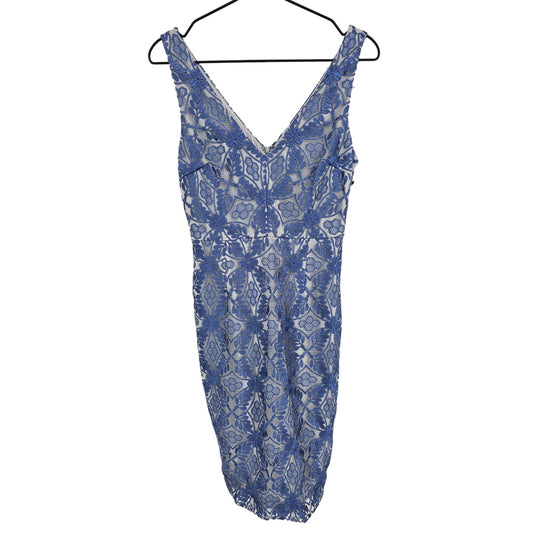 Erin Featherstone Womens Sz 2 Sleeveless Formal Dress Blue Lace Overlay Knee