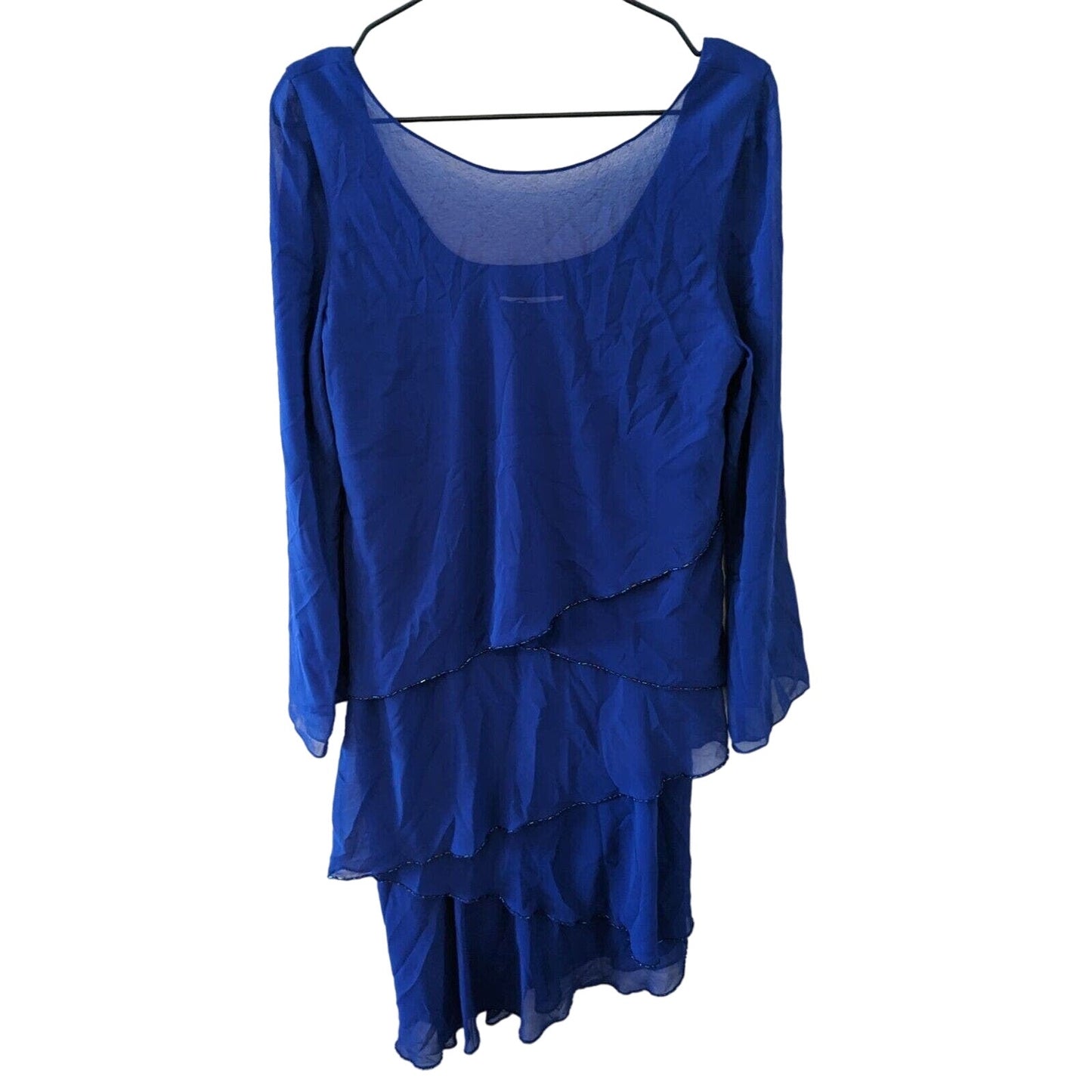 Patra Womens Sz 10 Long Sleeve Mother of the Bride Dress Blue Beaded Midi