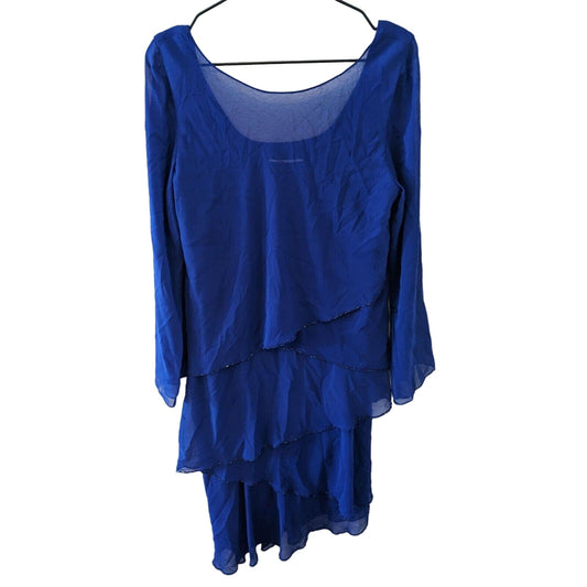 Patra Womens Sz 10 Long Sleeve Mother of the Bride Dress Blue Beaded Midi