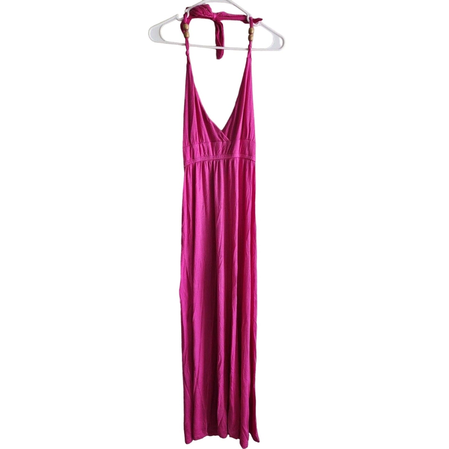 Vintage Ocean Blue Womens Sz M Maxi Dress Halter Beaded Bright Pink