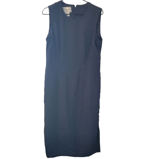 Karin Stevens Womens Sz 14P Petite Maxi Dress Navy Blue White Polka Dot