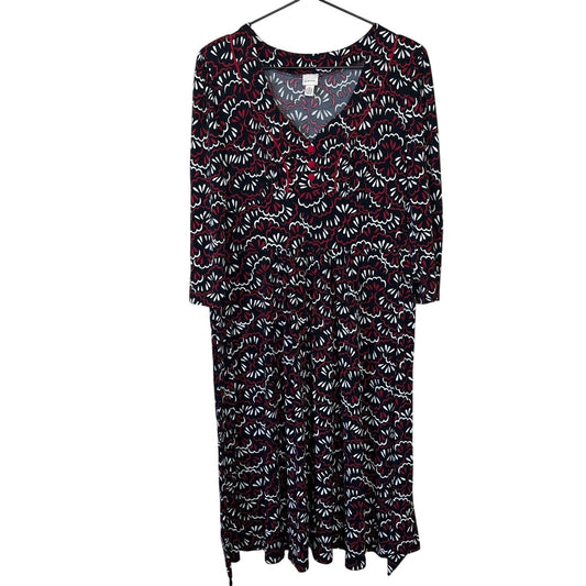 Vintage Merona Womens Sz M Midi Dress Black Red White V Neck