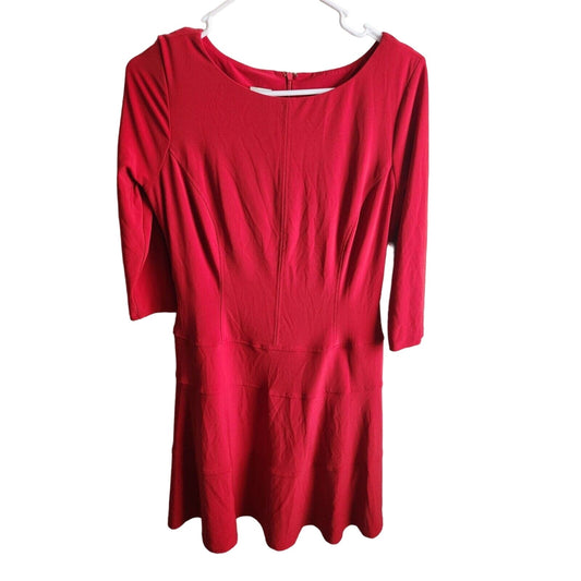 Anne Klein Womens Sz 10P Knee Length Solid Red Dress Long Sleeve