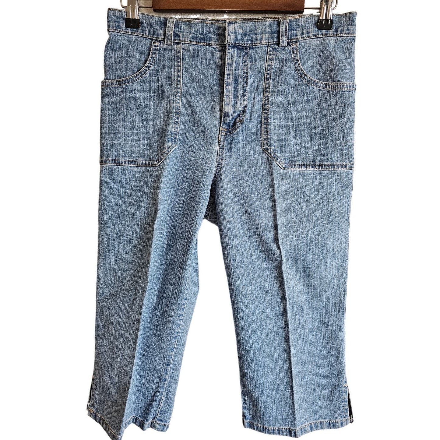 Gloria Vanderbilt Womens Sz 8P Petite Cropped Wide Leg Jeans Light Wash