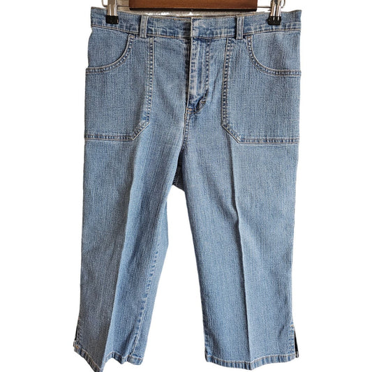 Gloria Vanderbilt Womens Sz 8P Petite Cropped Wide Leg Jeans Light Wash