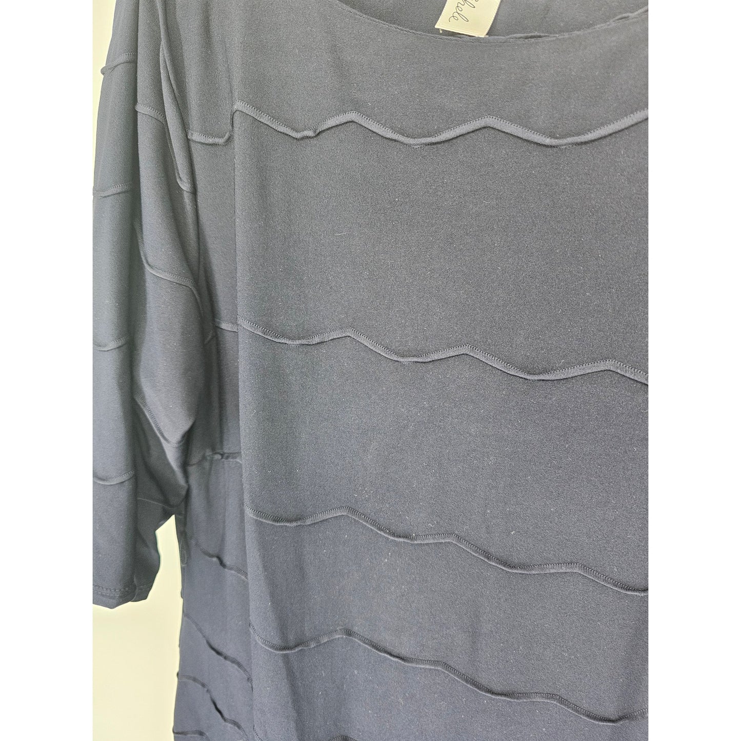 Emma & Michele Womens Sz L 3/4 Sleeve Kne Length Dress Navy Blue Textured