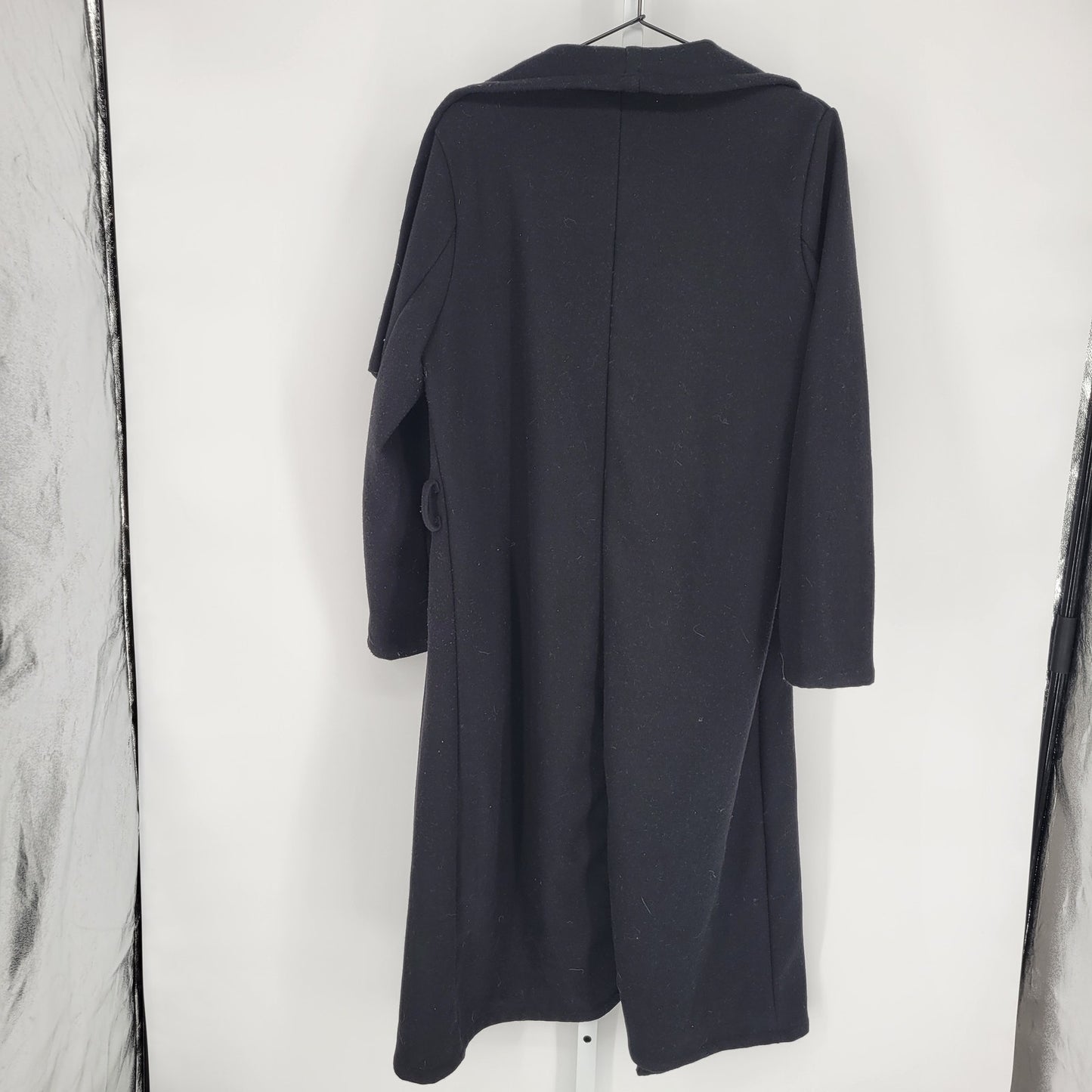 Shinestar Womens Sz L Midi Length Trench Coat Felt Heavy Black Warm