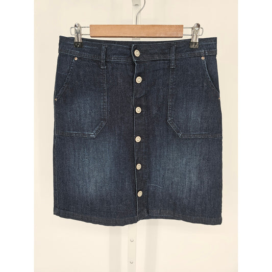 Kensie Jeans Womens Sz 26 Button Front Dark Wash Denim Blue Jean Skirt