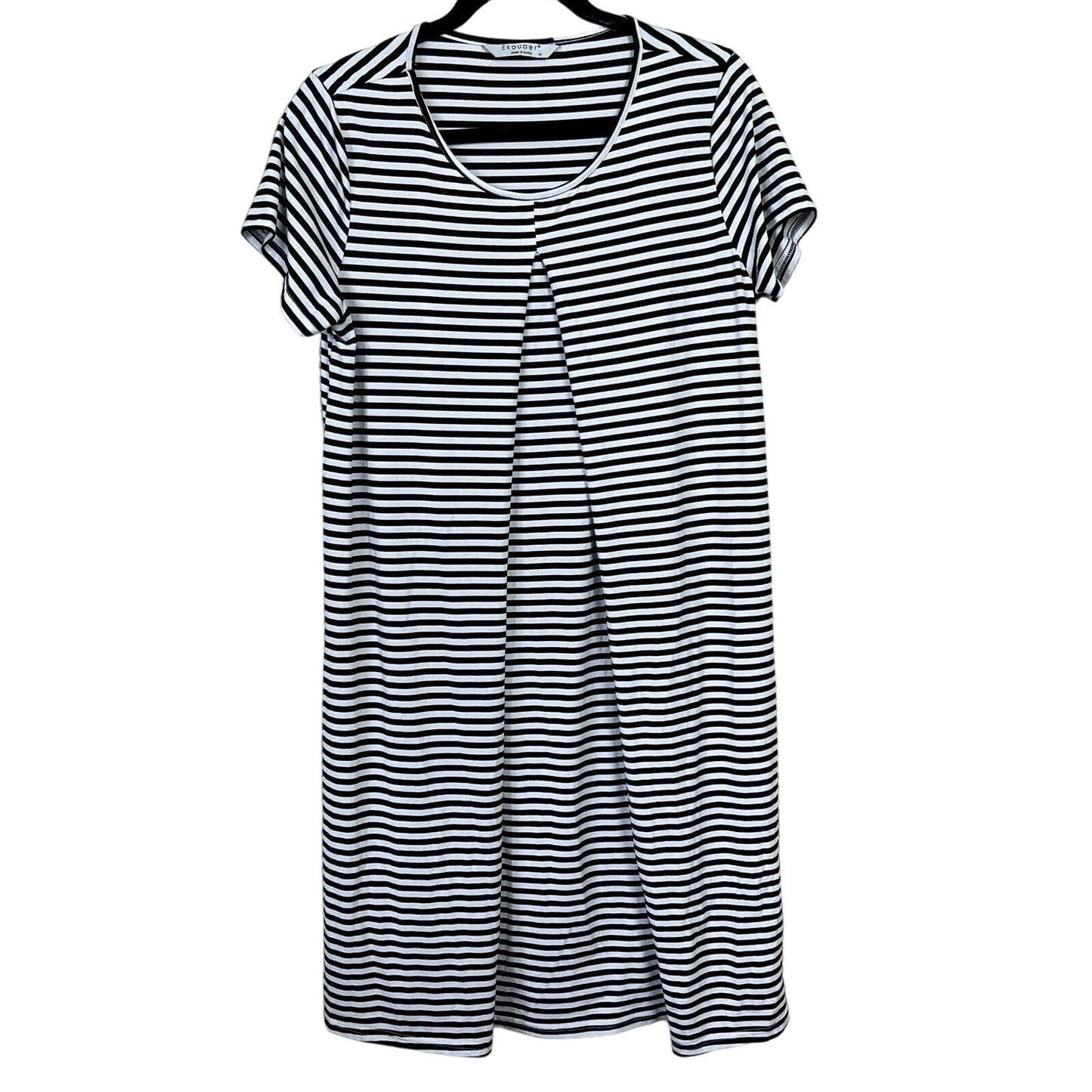 Ekouaer Womens Sz M Short Sleeve Black White Striped Dress