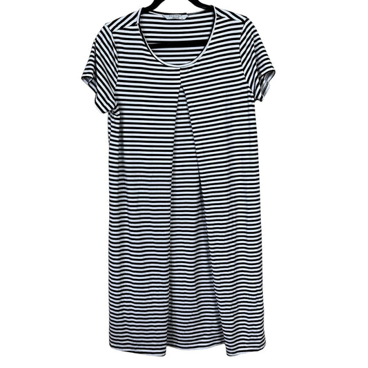 Ekouaer Womens Sz M Short Sleeve Black White Striped Dress