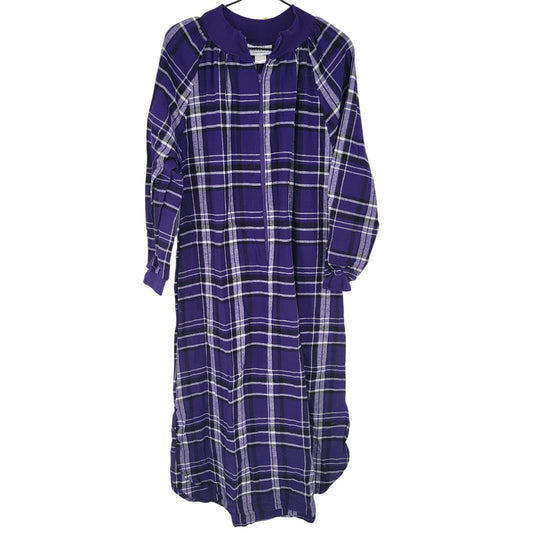 Vintage Catalog Favorites Womens Sz S Purple Plaid House Dress Nightgown Zip Up