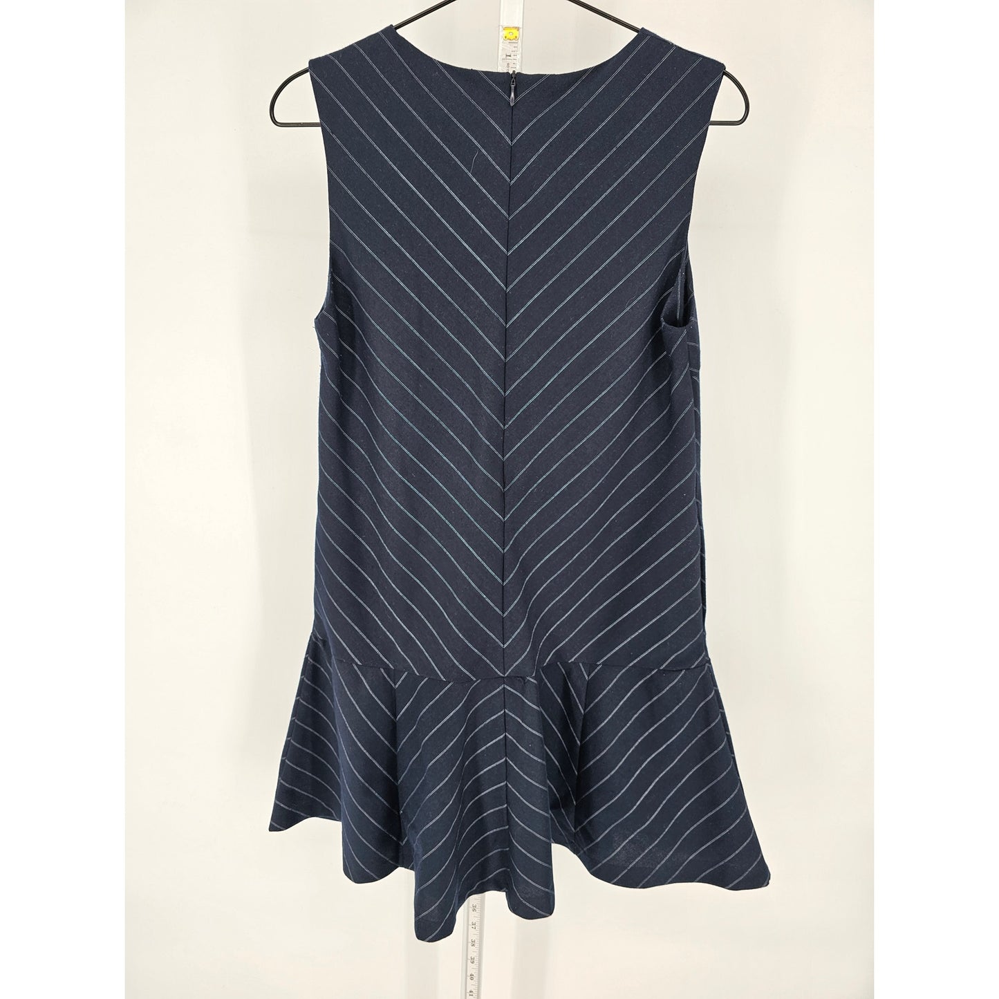 Esley Womens Sz S Knee Length Sleeveless Dress Navy Blue Pinstripe
