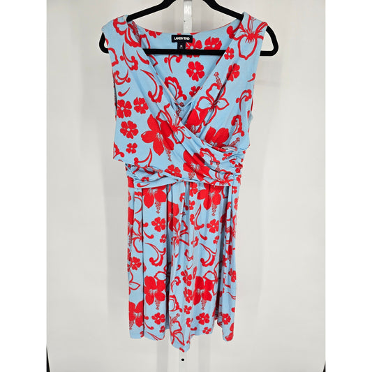 Lands End Womens Sz M Knee Length Sleeveless Dress Blue Red Tropical Floral