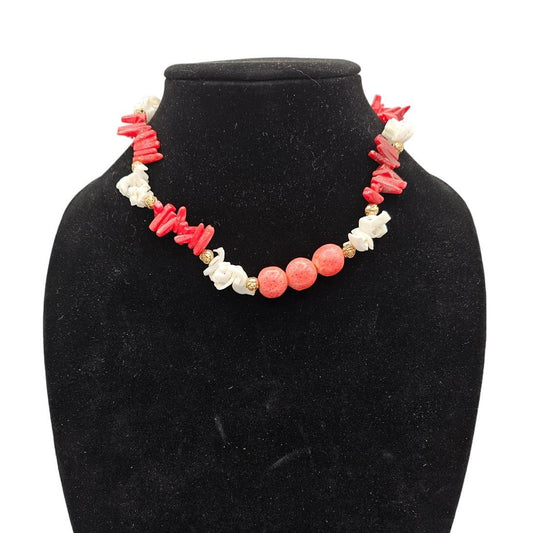 Vintage Y2K Single Strand Necklace Red Cream Chunky Boho Beads