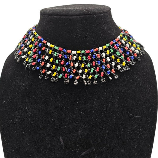 Vintage Y2k Seed Bead Bib Style Necklace Rainbow Pride