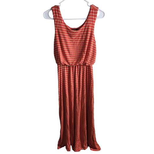 Apt 9 Womens Sz M Maxi Dress Orange and Cream Striped Sleeveless