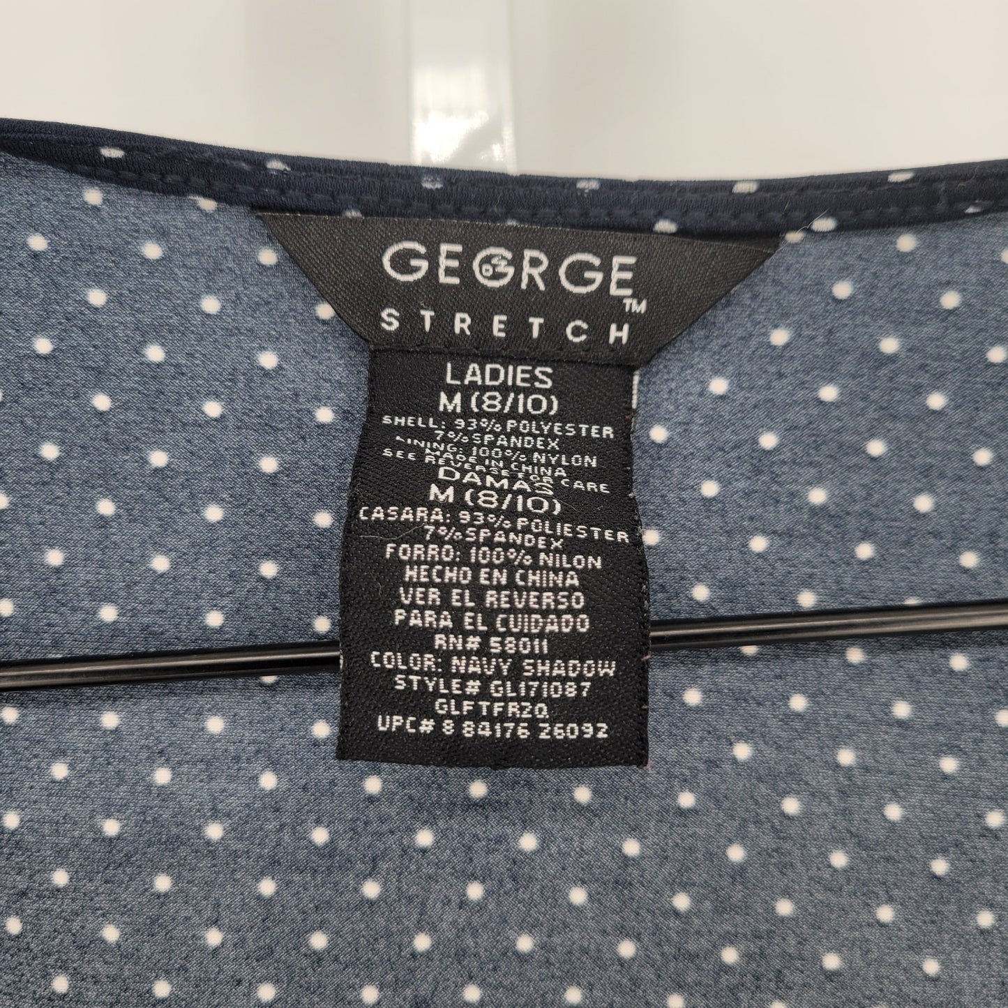 George Womens Sz M Knee Length Classic Wrap Dress Navy White Polka Dot