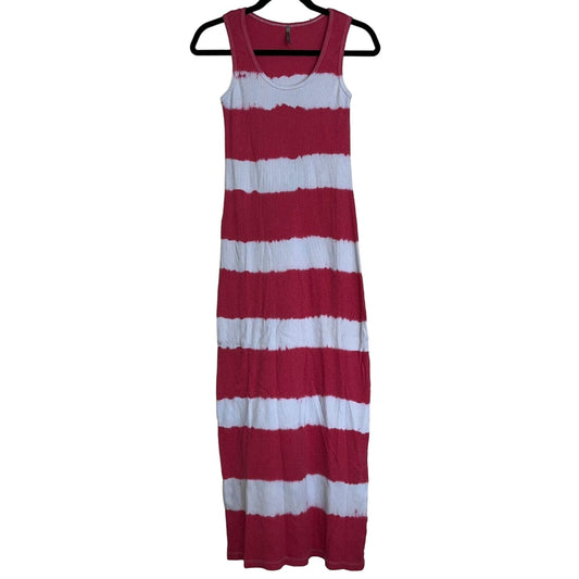 Heart & Hips Womens Sz S Maxi Dress Tie Dye Pink White Ribbed Sleeveless