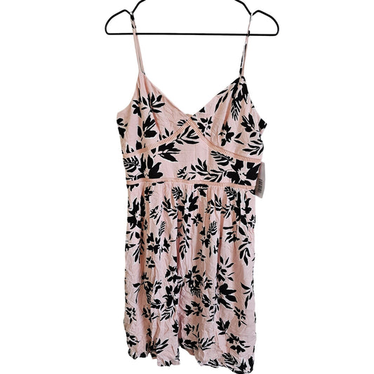 Just Fab Womens Sz L Knee Length Spaghetti Strap Dress Pink Black Floral NEW
