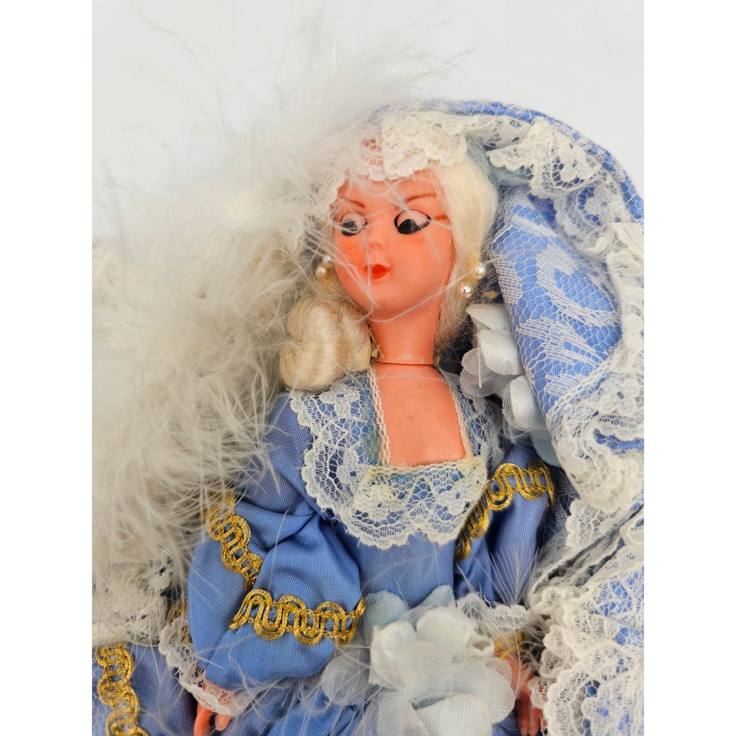 Vintage 12" Flamenco Dancer Doll Blue and White Lace Dress