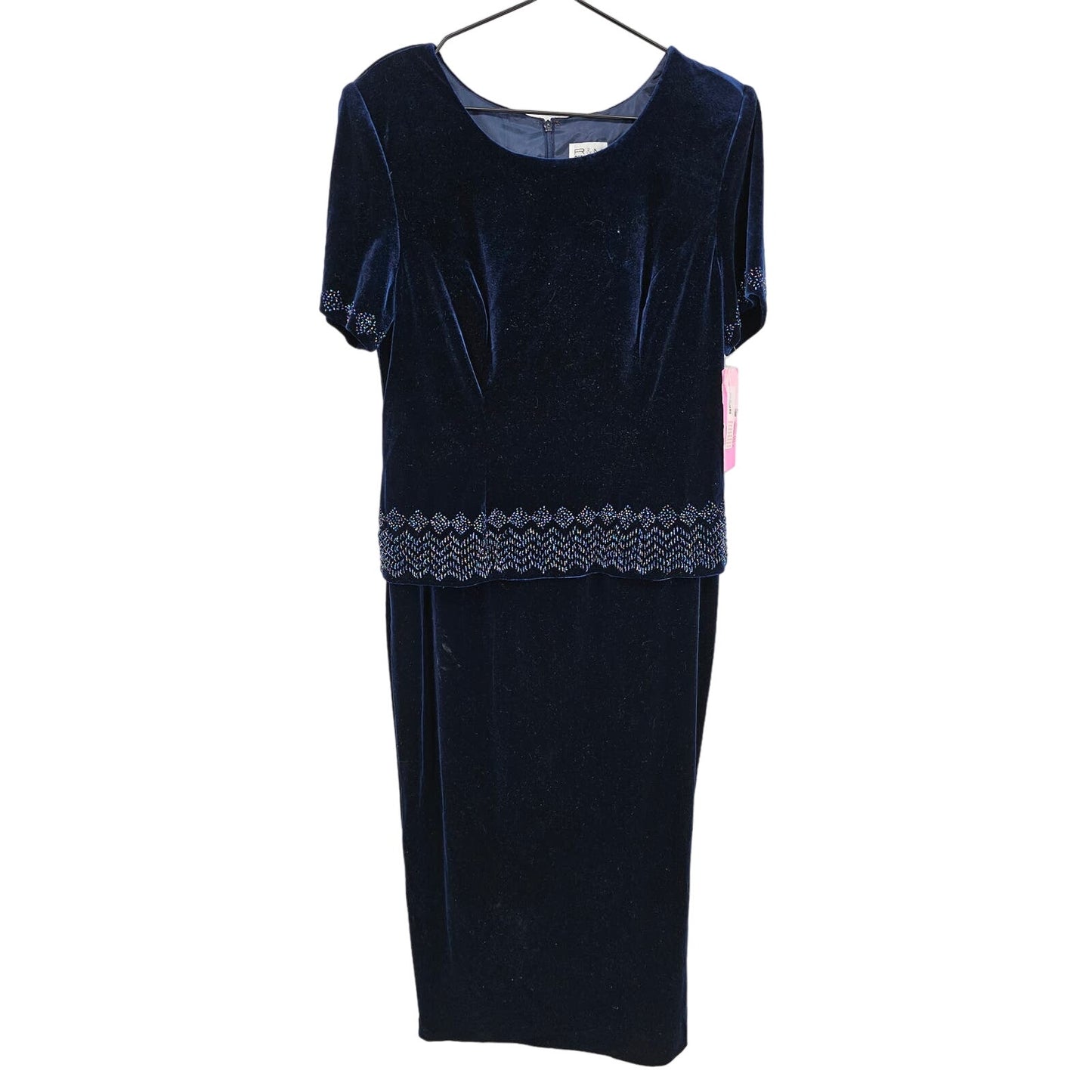 Vintage R&M Richards Womens Sz 12 Maxi Length Velvet Dress Navy Blue Formal NEW