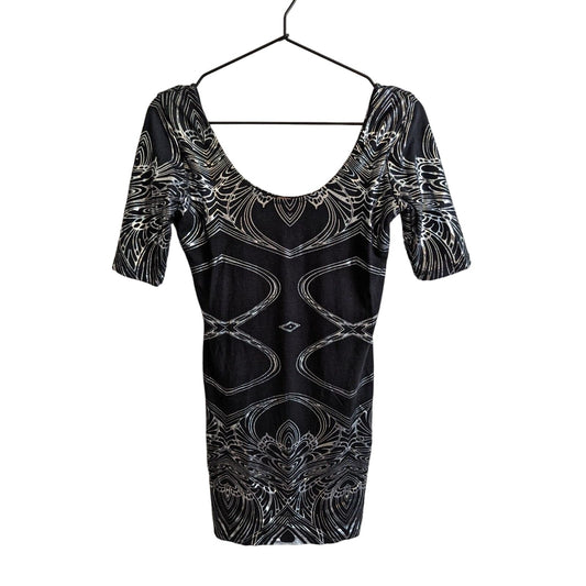 Poof Womens Sz M Mini Cocktail Dress Short Sleeve Black and White Print