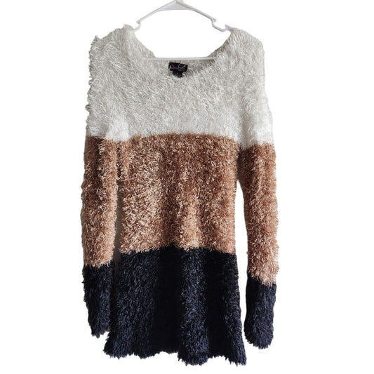 Vintage Y2K Questions by Say What Womens Sz M Fuzzy Sweater Black Beige