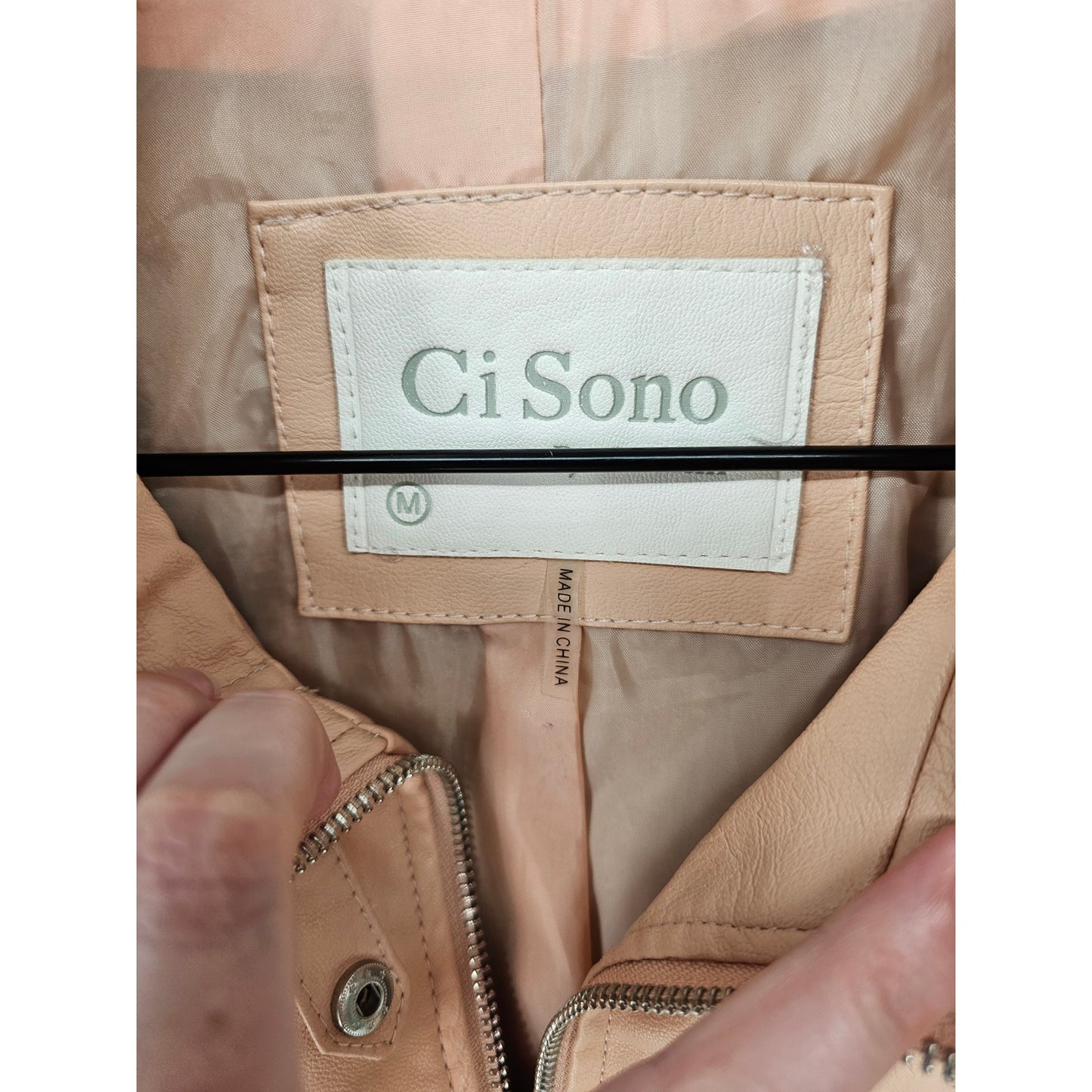 Ci Sono Womens Sz M Cropped Faux Leather Moto Jacket Blush Pink