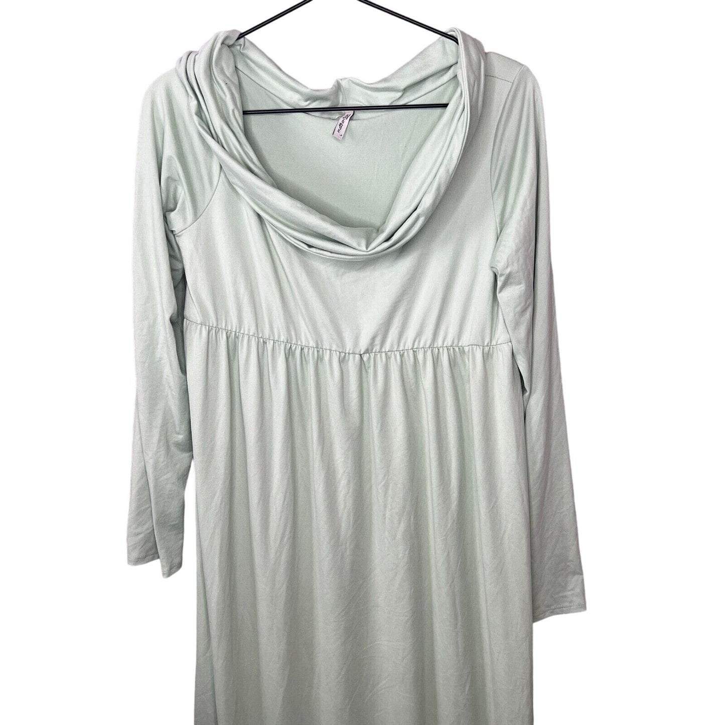 Mother Bee Maternity Womens Sz L Maxi Dress Long Sleeve Sage Green Cowl Neck