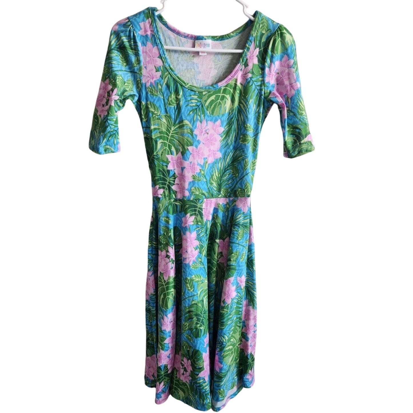 Lularoe Womens Sz XXS Knee Length A Line Dress Pink Green Floral