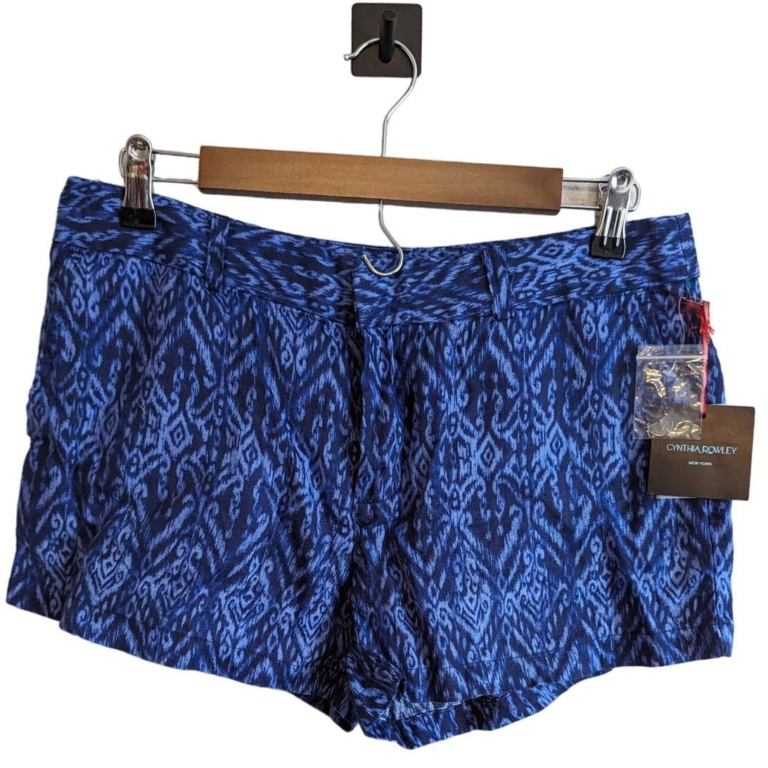 Cynthia Rowley Womens Sz 4 100% Linen Chino Shorts Blue Purple Chevron NEW