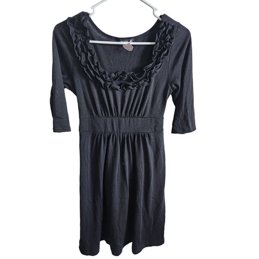 Vintage Star Vixen Womens Sz L Knee Length Solid Black Dress Ruffled Neckline
