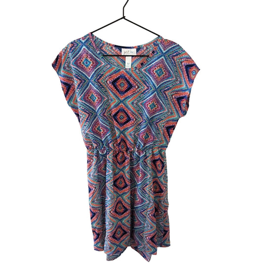 Just Be Womens Sz M Short Sleeve Knee Length Dress Colorful Geometric NEW