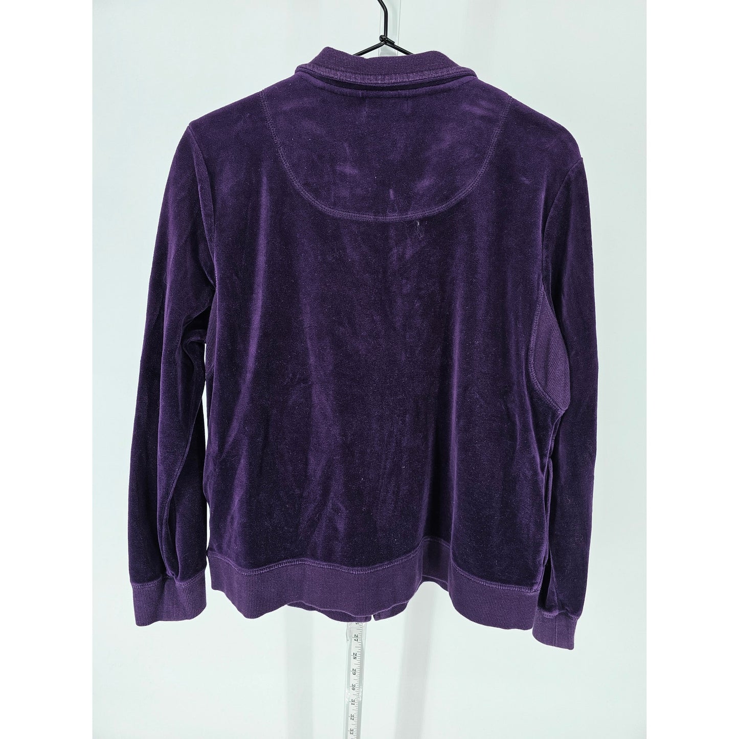 Charter Club Womens Sz L Full Zip Velour Track Jacket Royal Purple Velvet