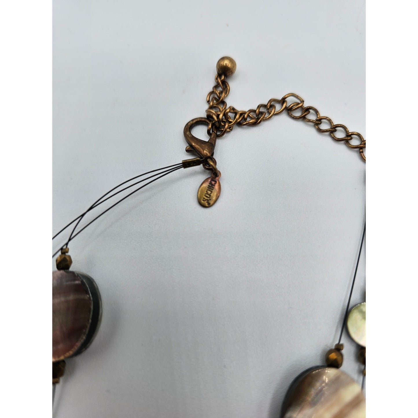 Chicos Mother of Pearl Multi Strand Necklace Oval Beads Wire String