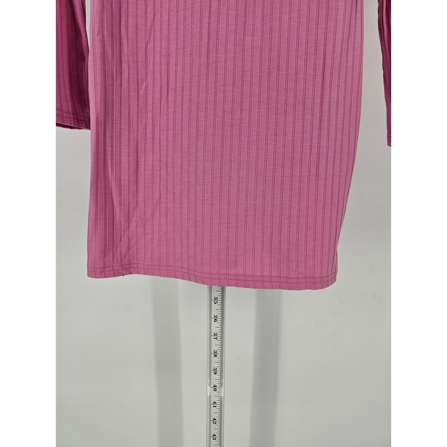 Shein Womens Sz L Long Sleeve Mini Dress Bubblegum Pink Barbiecore Ribbed