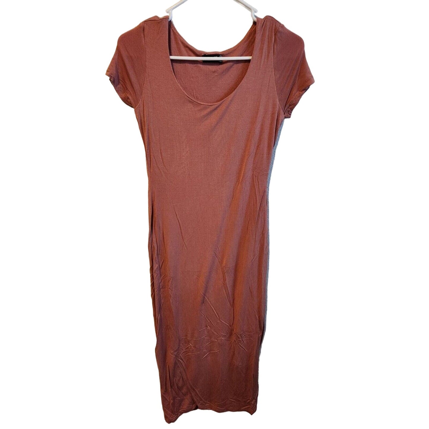 Popular Basics Womens Sz S Midi Shirt Dress Jersey Knit Red Brown Brick