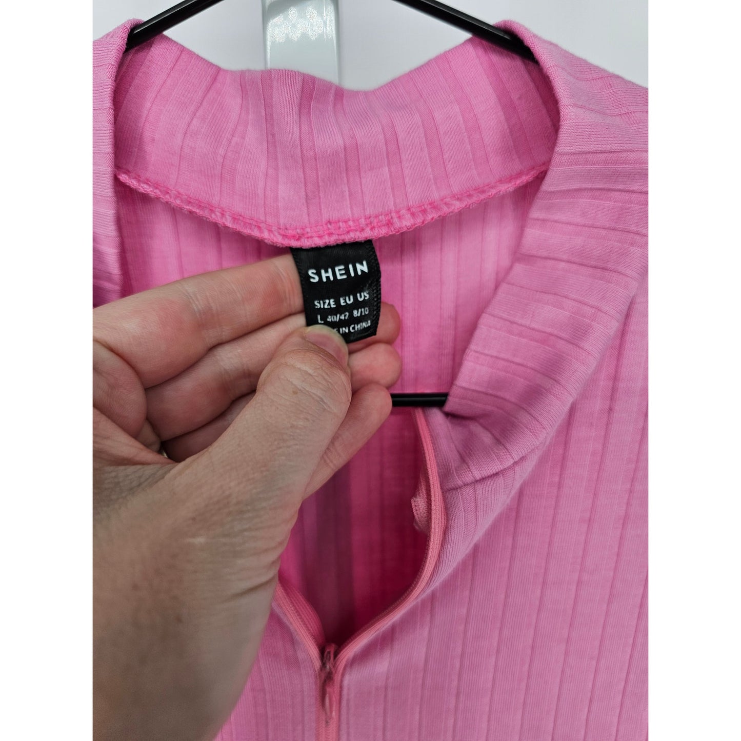 Shein Womens Sz L Long Sleeve Mini Dress Bubblegum Pink Barbiecore Ribbed