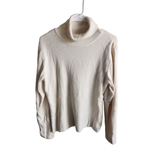 Vintage Talbots Womens Sz L Fuzzy Turtleneck Sweater Ivory