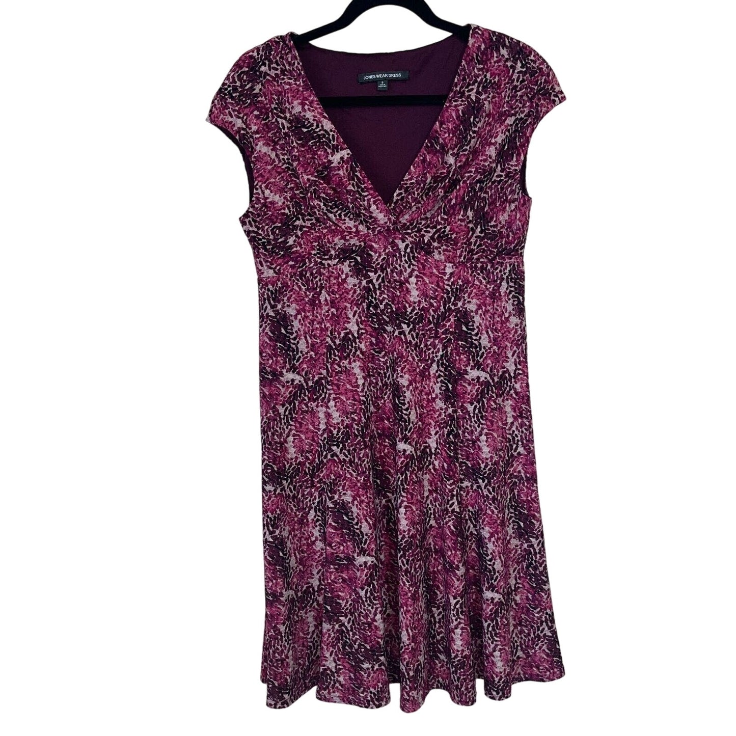 Jones Wear Womens Sz 8 V Neck Knee Length Dress Purple Black