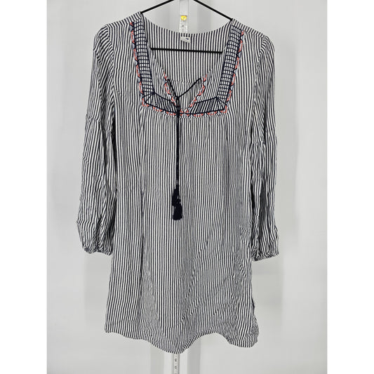 Old Navy Womens Sz S Long Sleeve Knee Length Peasant Style Dress Striped Tassel