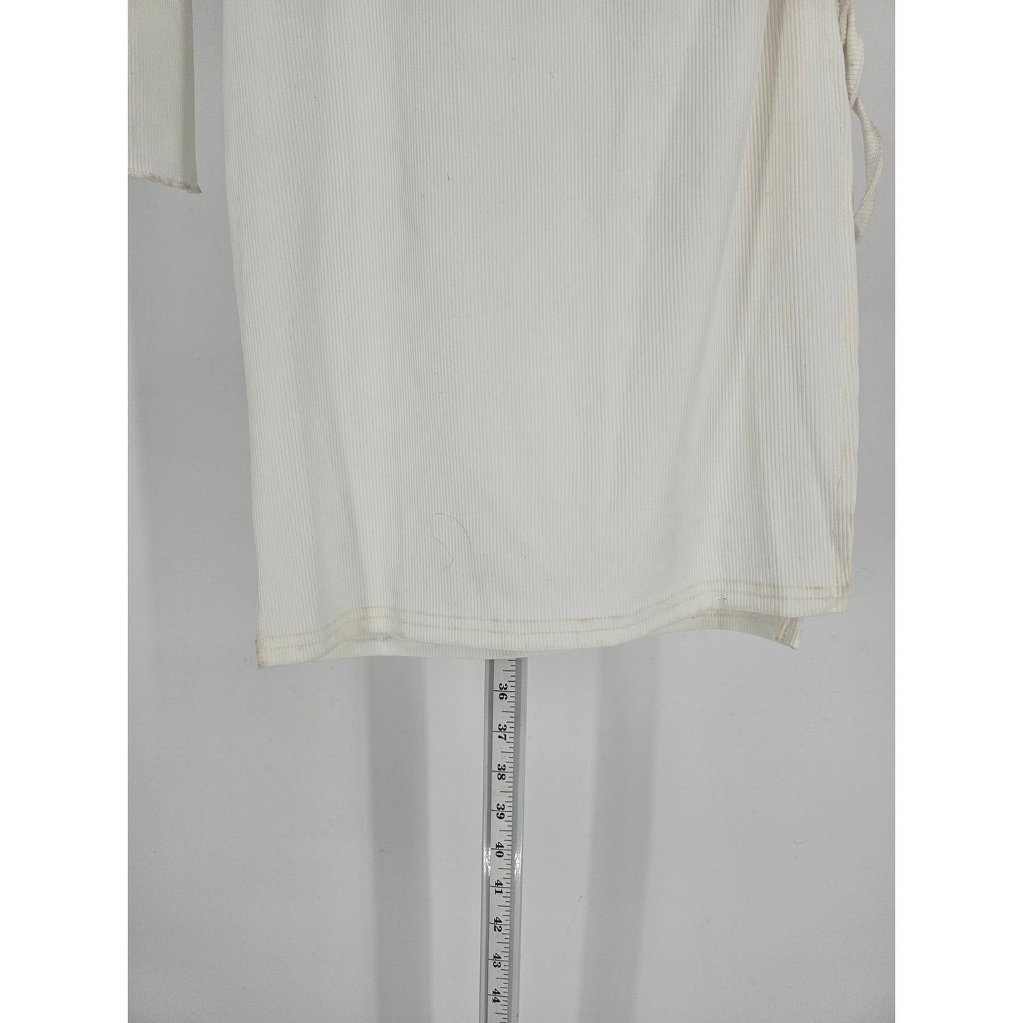 Shein Womens Sz S Long Sleeve Above Knee Dress White Ribbed Tie Side
