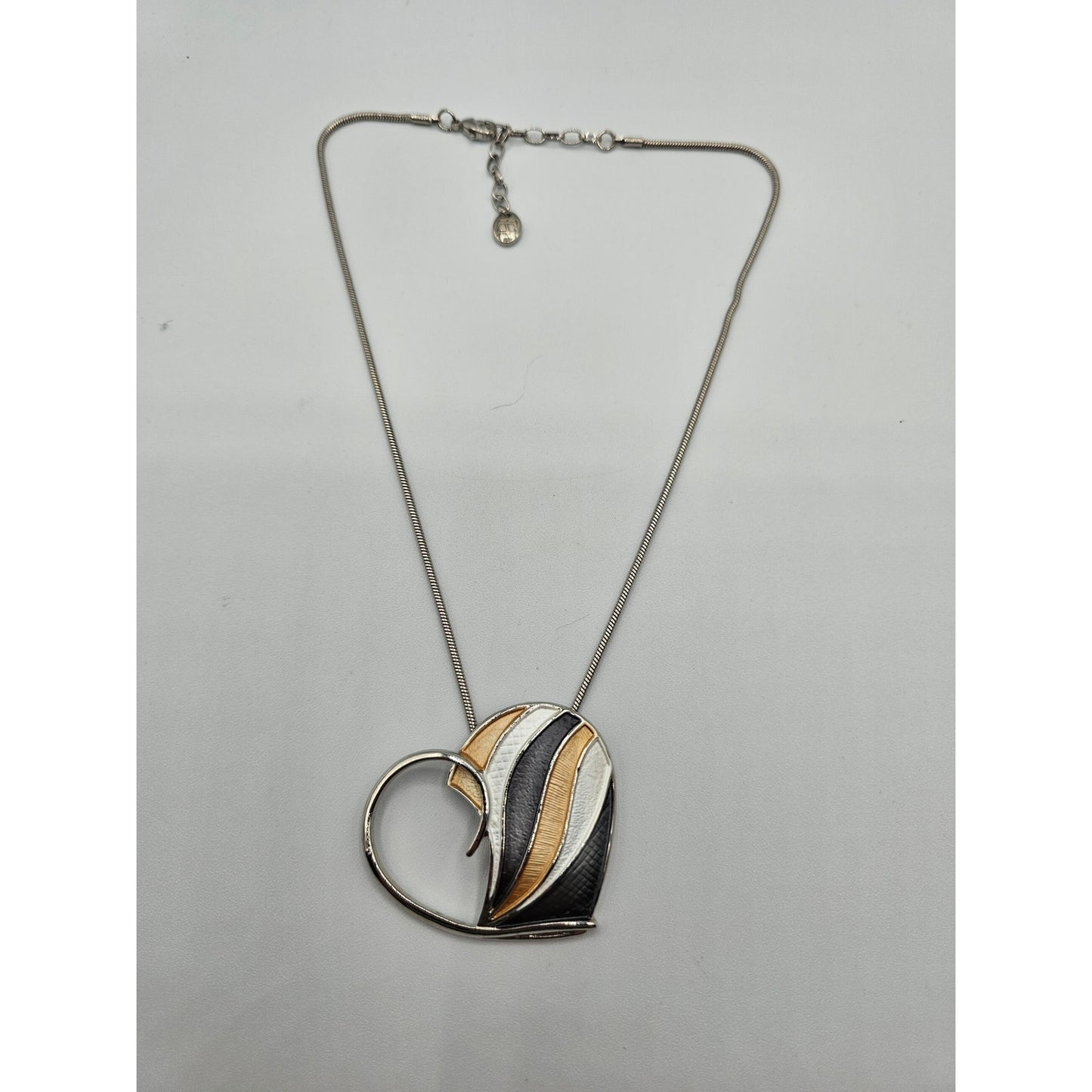 Vintage 1990s Pendant Necklace Rolled Silver Chain Enamel Heart Gold Silver Tone