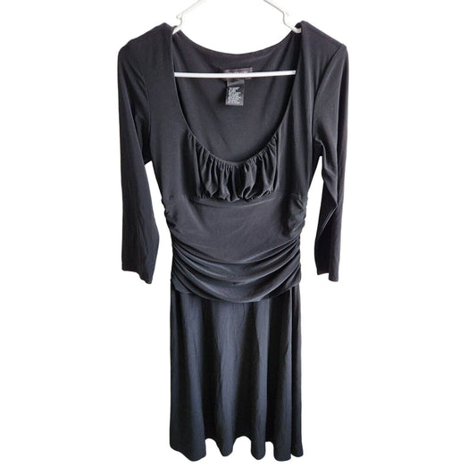 Jones New York Womens Sz 8 Midi Length Long Sleeve Dress Solid Black