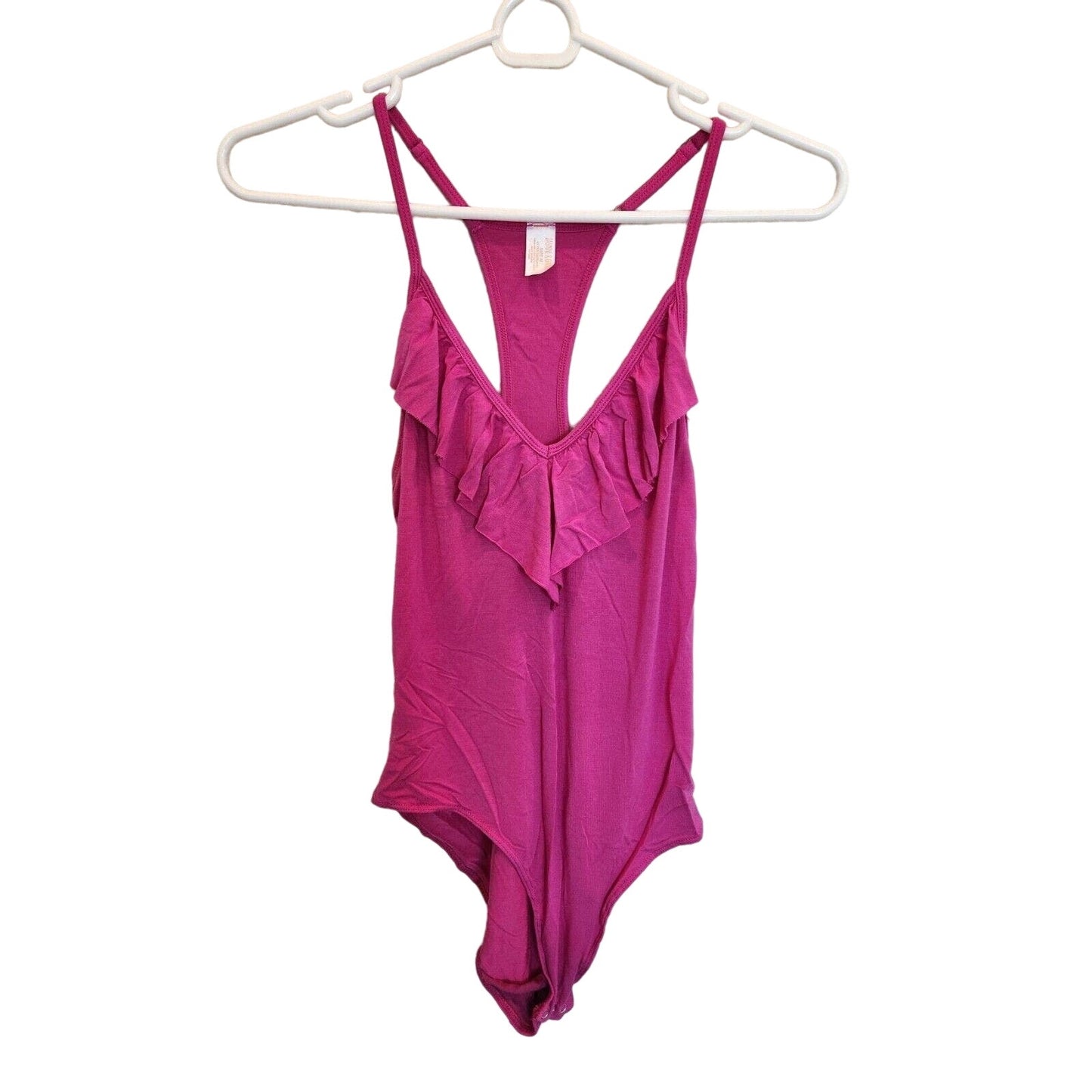 Jasmine & Ginger Womens Sz M Bodysuit Blouse Pink Ruffled Spaghetti Strap