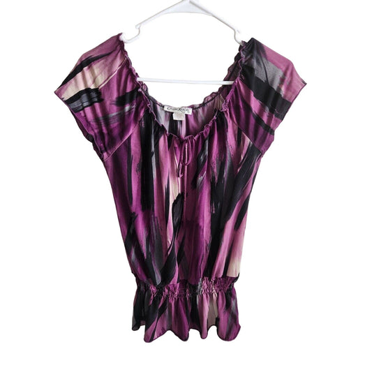 Vintage Claudia Richard Womens Sz M Short Sleeve Wide Neck Blouse Purple